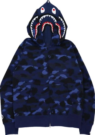 Bape Navy Color Camo Zip Shark Double Hoodie Inc Style