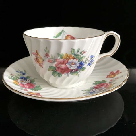 Antique Aynsley Tea Cup And Saucer Dresden Flower Pattern Fine Bone