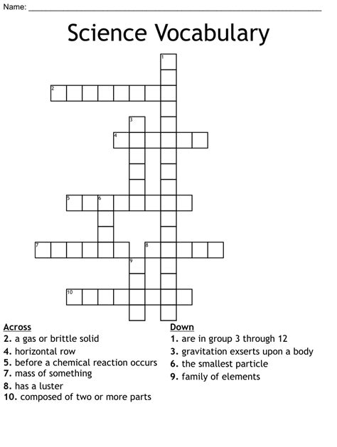 Science Vocabulary Crossword Wordmint