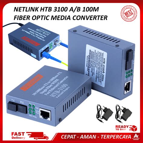 Jual Netlink Htb3100 Fiber Optic Media Converter Rj45 25km 10 100m