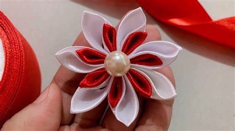 DIY Kanzashi Satin Flower How To Make Kanzashi Ribbon Flower Kanzashi