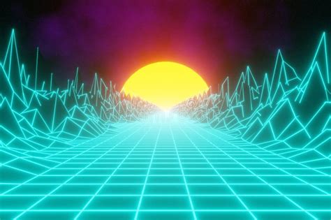 Cyan Retro Futuristic Technology Background 3d Render 80s Retro