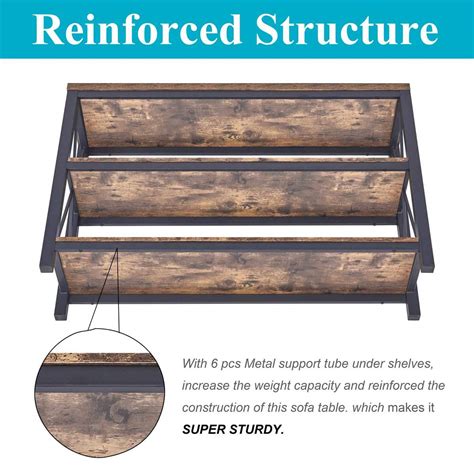 Buy BON AUGURE Industrial Sofa Console Table For Entryway 3 Tier Foyer