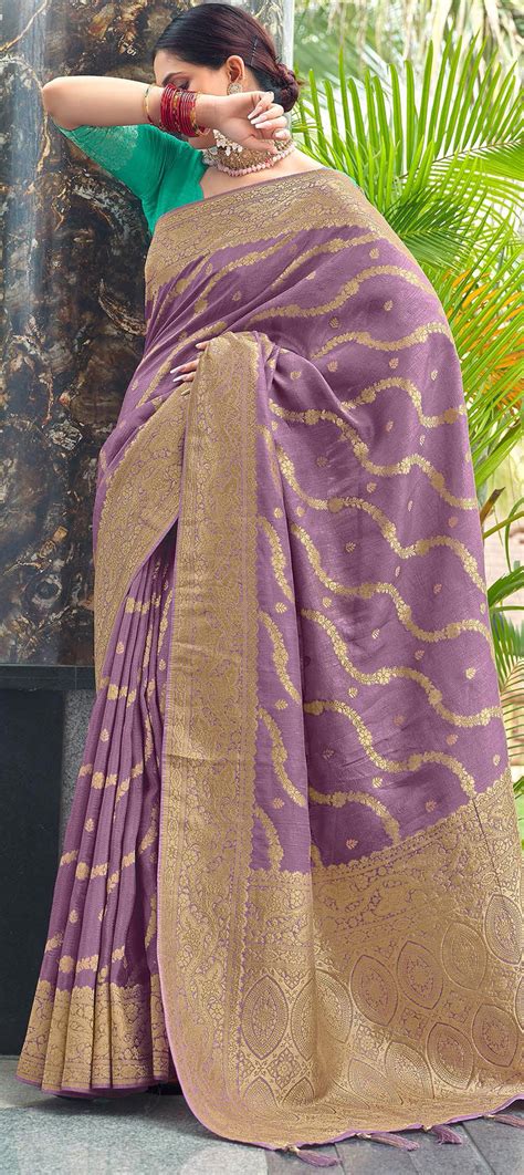 Festive Traditional Purple And Violet Color Silk Fabric Saree 1927317