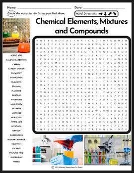 Chemical Elements Mixtures And Compounds Word Search Chemistry Lab