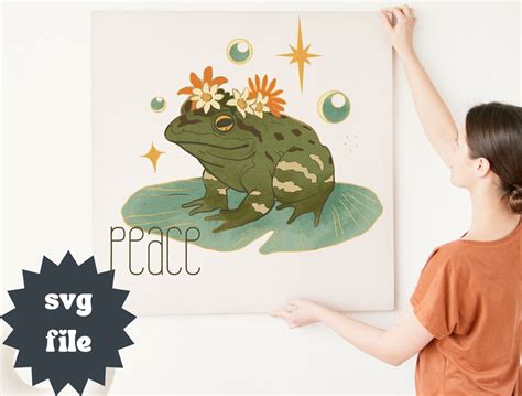 Peace Frog Svg Retro Frog Svg Boho Frog And Lilypad Svg Etsy