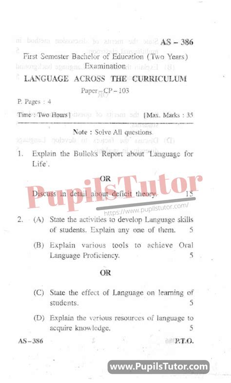 Language Across The Curriculum Question Paper For B Ed