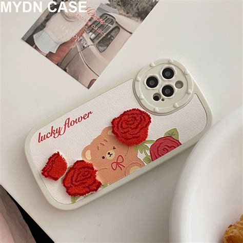 Fundas For Iphone Pro Max Caes Embroidery Flower Cartoon Cute Bear