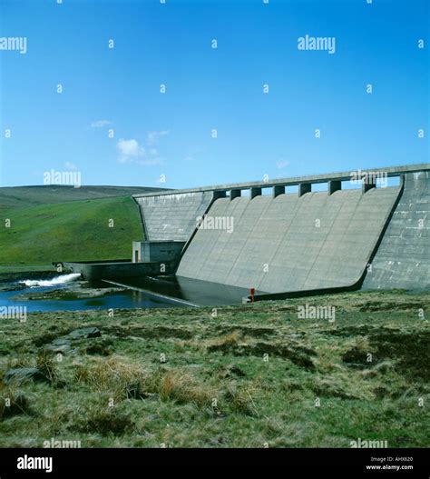 Reinforced concrete dam; Cow Green Reservoir Dam, upper Teesdale, North ...