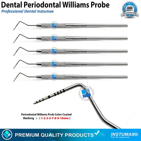5 Pieces Perio Probe William Probes Color Coded Dental Periodontal