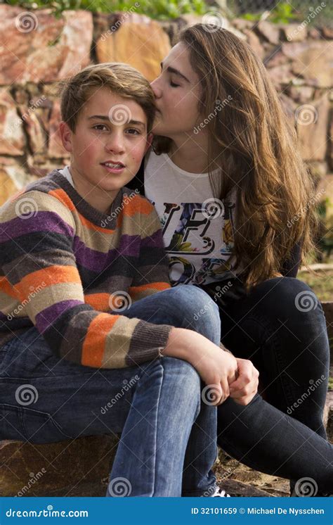 Sister Kissing Her Brother Stock Image Image Of Expression 32101659