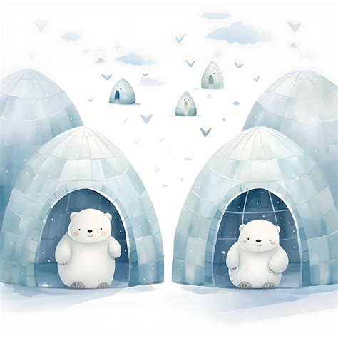 Premium Ai Image Watercolor Of Winter Igloo Theme On Shiny White Paper Igloos And Polar Bea