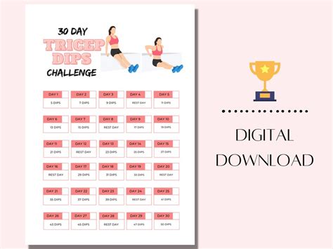 30 Day Tricep Dips Challenge Printable Pdf Workout Plan Digital