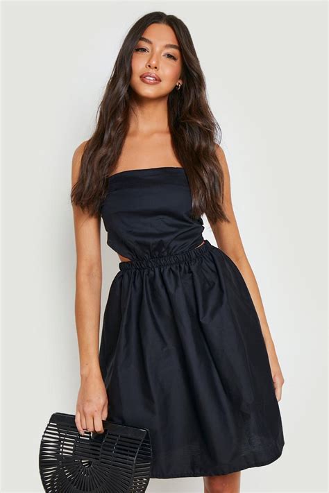 Cotton Bandeau Skater Dress Boohoo Uk