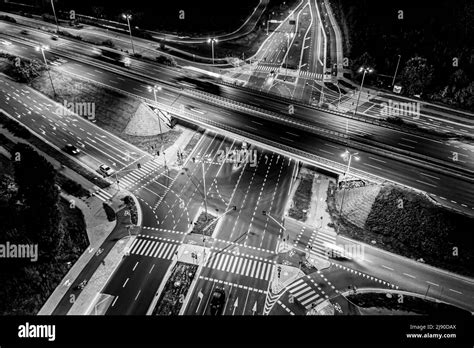 Aerial View Of Landscape Perfect Night Road Top View At Night Traffic