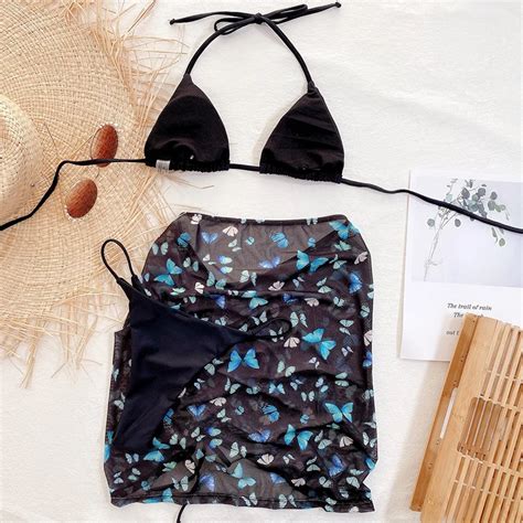 New Women S Piece High Waist Swimsuit Sexy Halter Top Micro Bikini Butterfly Print Swimwear