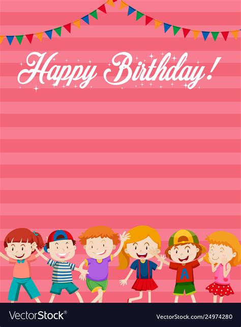 Children on birthday card template Royalty Free Vector Image