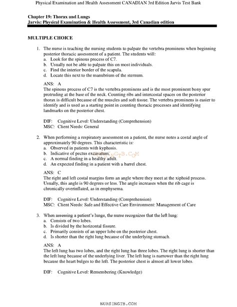 Test Bank For Physical Examination & Health Assessment, 3rd Canadian