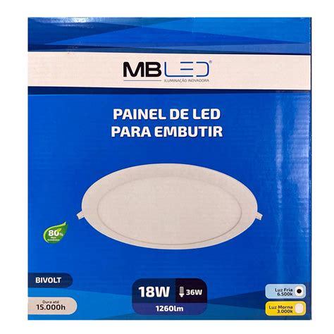 Painel Plafon Led Embutir Redondo Cm W K Bivolt Mb Led