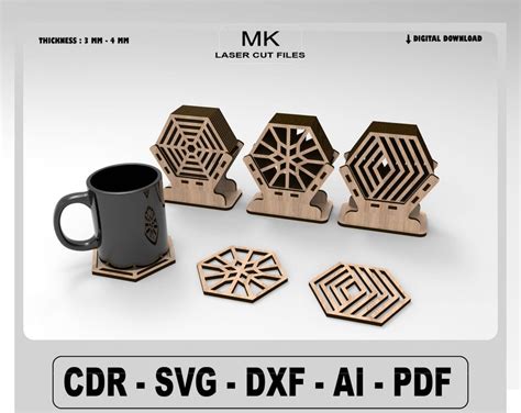 Laser Cut Boxed Coasters Svg Files Modern Designs In Svg Etsy