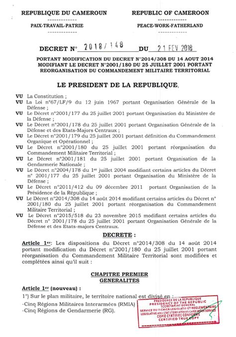 Décret N°2018148 Portant Modification Du Décret N°2014308 Du 14 Aout