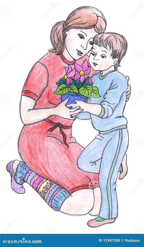 Mother And Son Drawing Stock Illustration Illustration Of Flower