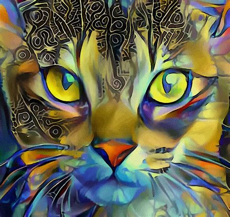 Saffron Jr Cat Mix Media On Panel Peinture Par L Roche Artmajeur