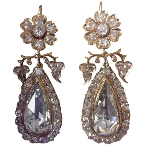 Impressive Antique Rose Cut Pear Shape Diamond Flower Earrings Graff Diamonds Round