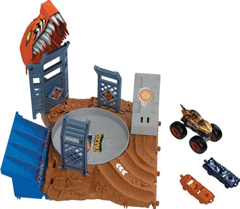 Mattel Hot Wheels Monster Trucks Arena Smashers Tiger Shark Spin Out Challenge Playset Per