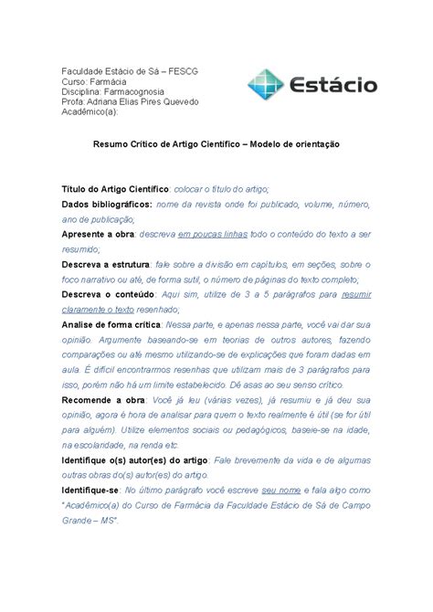 55502776 Modelo de resumo critico de artigo cientifico - Faculdade