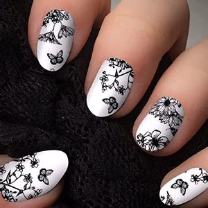 EBANKU Black White Full Wraps Nail Stickers 12 Sheets Flower Butterfly