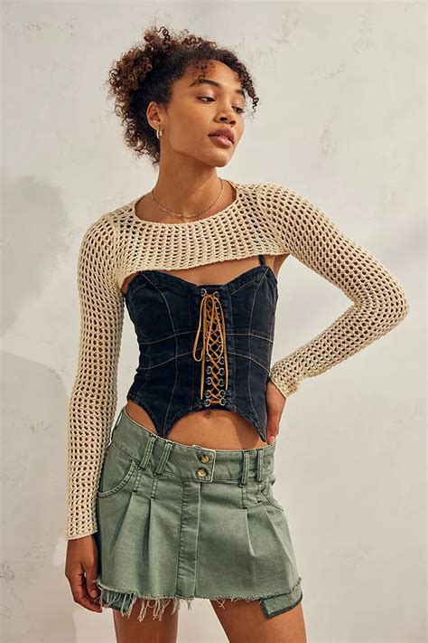 Uo Lattice Knitted Long Sleeve Shrug Urban Outfitters Uk