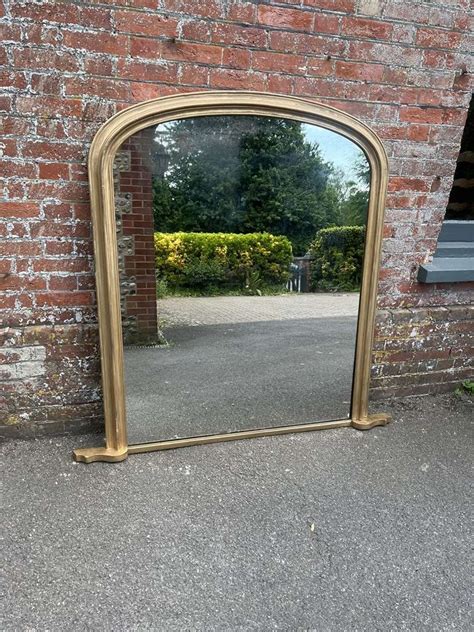 A Stunning Large Antique English 19th C Arched Overmantle Mirror