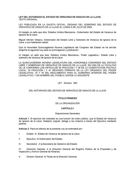 Ley Del Notariado Veracruz LEY DEL NOTARIADO EL ESTADO DE VERACRUZ DE