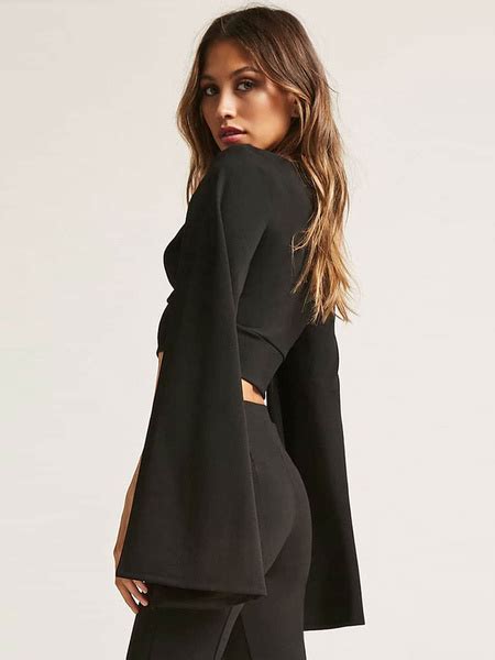 Long Sleeve Cape Shoulder V Neck Sexy Crop Top Td Mercado