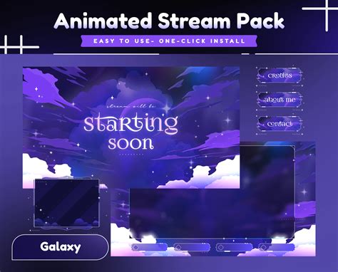 Cloudy Lavender Animated Stream Pack for Twitch, Kick, Youtube/Galaxy