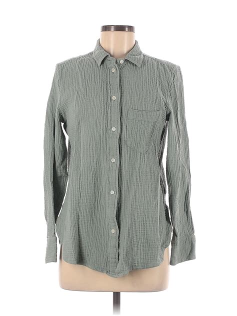 J Crew 100 Cotton Checkered Gingham Green Gray Long Sleeve Button Down