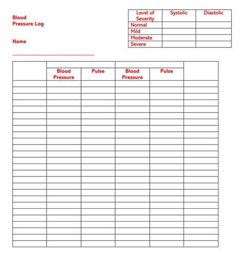 30 Free Blood Pressure Log Sheets And Charts Word Pdf