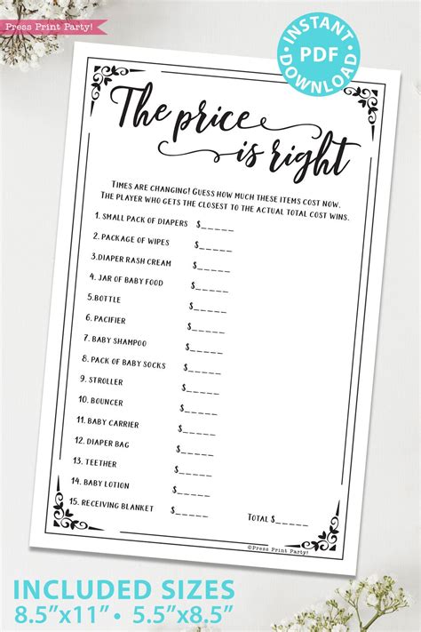 The Price Is Right Baby Shower Game Printable Unique Baby Etsy UK