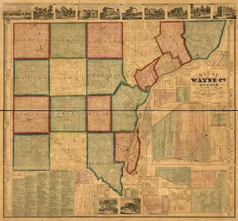 Wayne County Survey Plat 1800s Detroit History Wall Maps Wayne