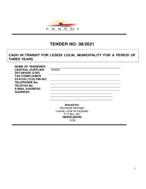 Fillable Online Tenderbulletins Co Zalesedi Local MunicipalityLesedi