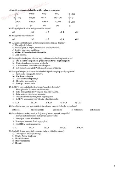 Biyokimyada Metabolik Yollar B T Nleme Sorular A Grubu Sayfa