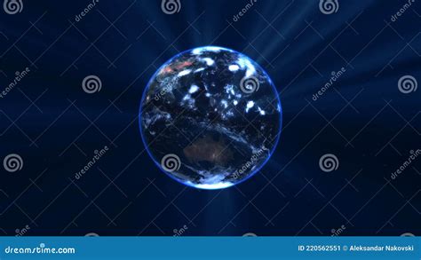 Earth Globe With Glowing Details And Light Rays 3d Illustration Stock