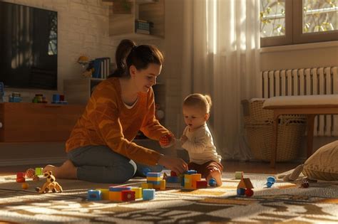 Madre E Hijo Jugando Con Juguetes En El Suelo Foto Premium