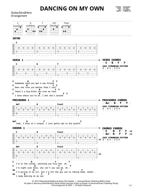 Guitarzero2hero Dancing On My Own Guitar Tab In C Major Download And Print Sku Mn0241830