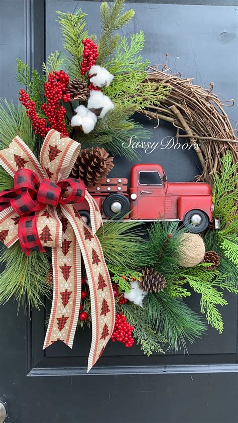 Red Truck Christmas Wreath Farmhouse Christmas Wreath Truck Wreath