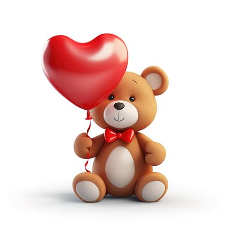 Premium Photo Cute Teddy Bear With Red Heart Balloons Perfect For