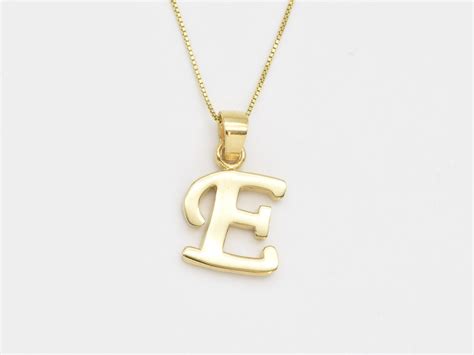 Gold Letter E Pendant Initial E Necklace Gold Alphabet Pendant