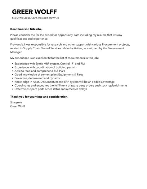 Expeditor Cover Letter Velvet Jobs