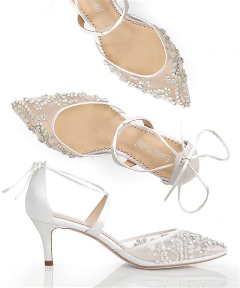 Low Heel Comfortable Crystal Embellished And Beaded Wedding Shoes Heels With Ankle Straps Bella ...